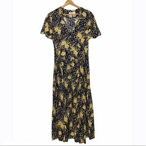Vintage Betsy Lauren Dark Romantic Floral Short Sleeve Midi Dress Size Medium